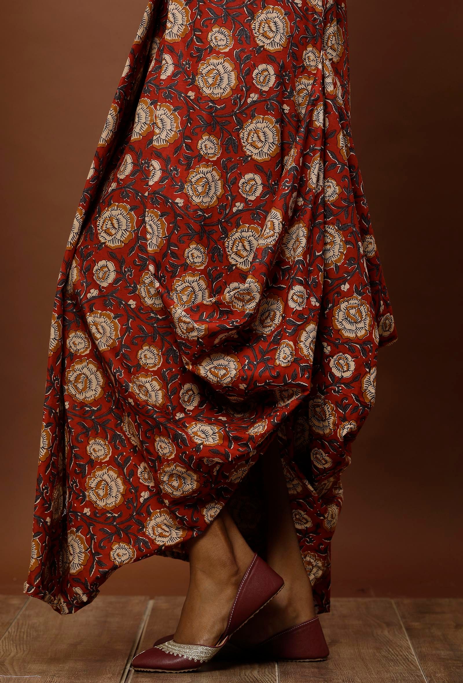 Rust Kalamkari Cowl Cotton Dress