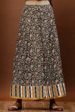 Set Of 3: Black Kalamkari Straight Kurta and Beige Cotton Dupatta with Black Kalamkari Flared Pants