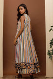 White Striped Cotton Kurta With Black Kalamkari Border