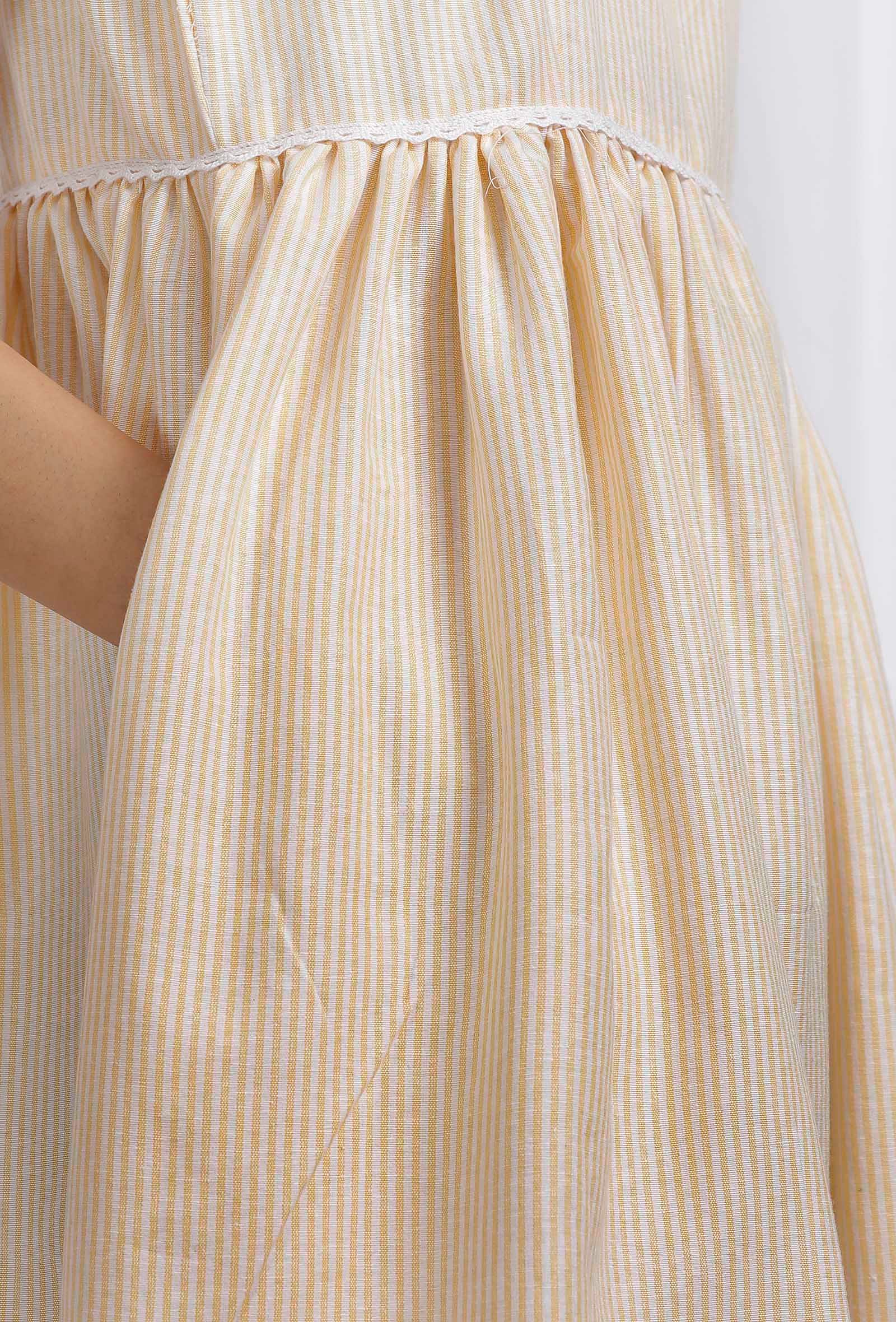 Yellow Cotton Striped Flared Dress