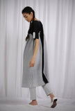 Black Cotton Plain Striped Cotton Kurta