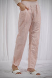 Orange Cotton Striped Straight Pants