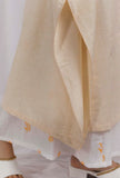 Set Of 2: Yellow Cotton Striped Kaftan Kurta with White Cotton Slub Kalidar Flared Pants
