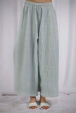 Green Woven Cotton Striped Flared Pants