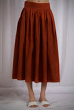 Rust Orange Cotton Slub Flared Skirt