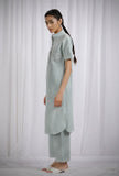 Green Striped Cotton Straight Kurta