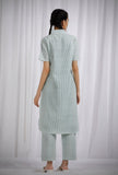 Green Striped Cotton Straight Kurta