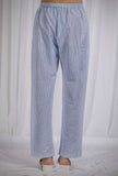 Blue Woven Cotton Striped Straight Pants