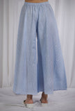 Blue Woven Cotton Striped Flared Pants