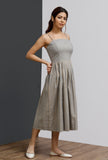 Strappy Grey Block Printed Pleated Dress