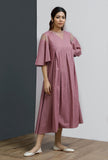 Onion Pink Hand-Block Printed Box Pleated A Line Dress
