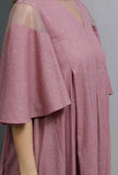 Onion Pink Hand-Block Printed Box Pleated A Line Dress