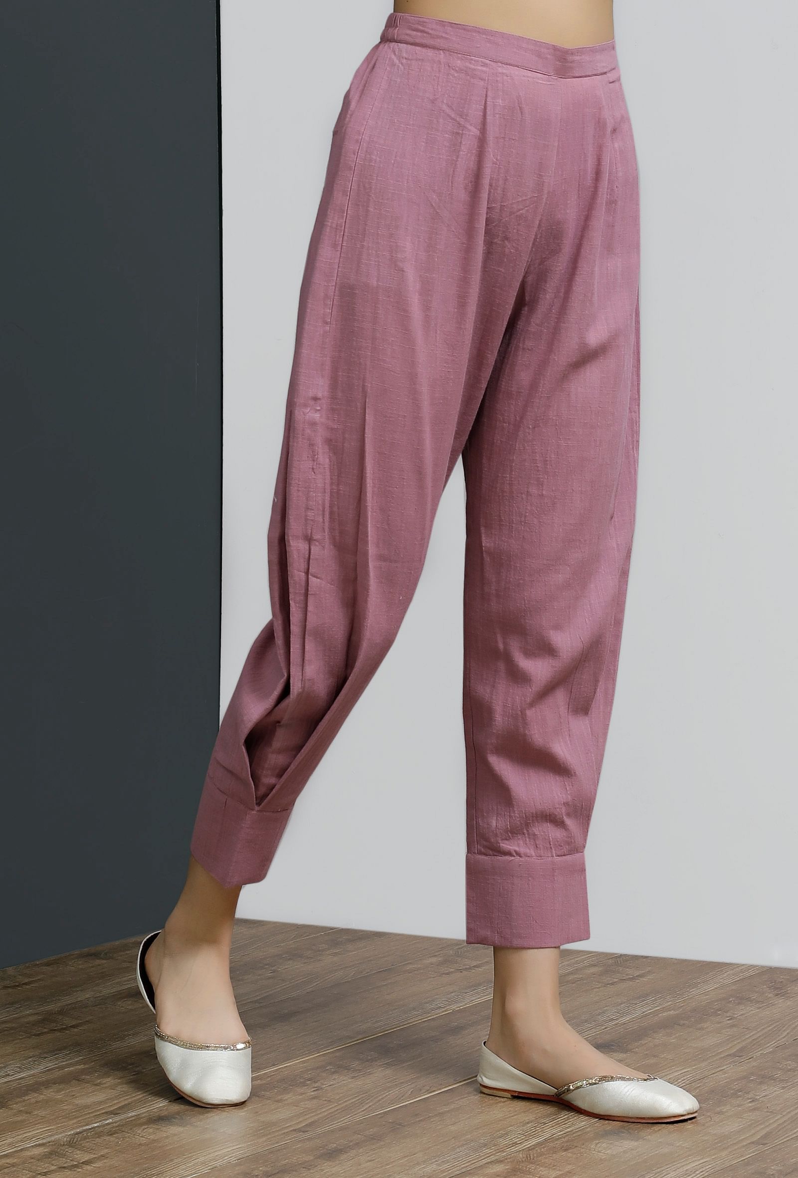 Solid Onion Pink Side Pleated Pants