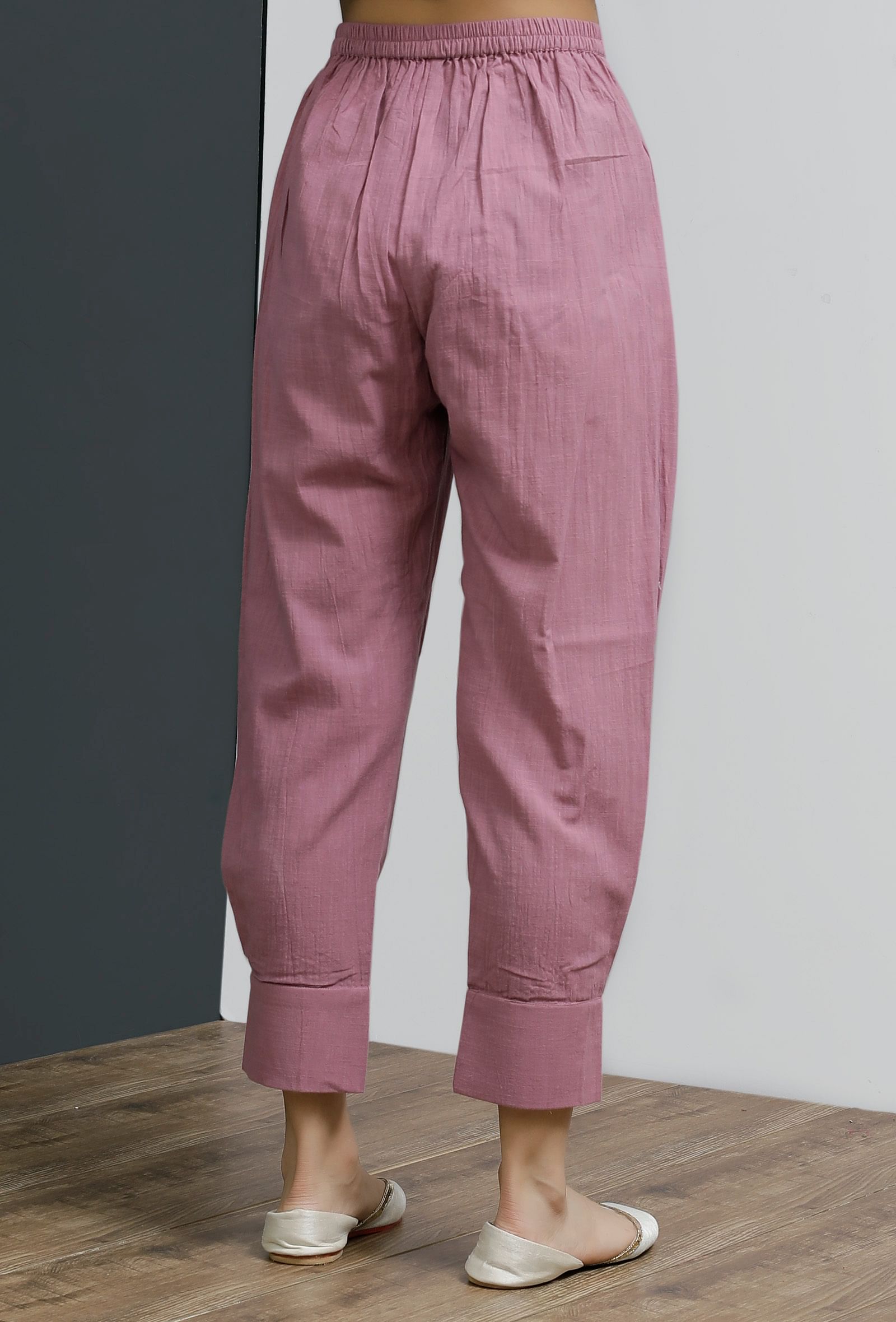Solid Onion Pink Side Pleated Pants