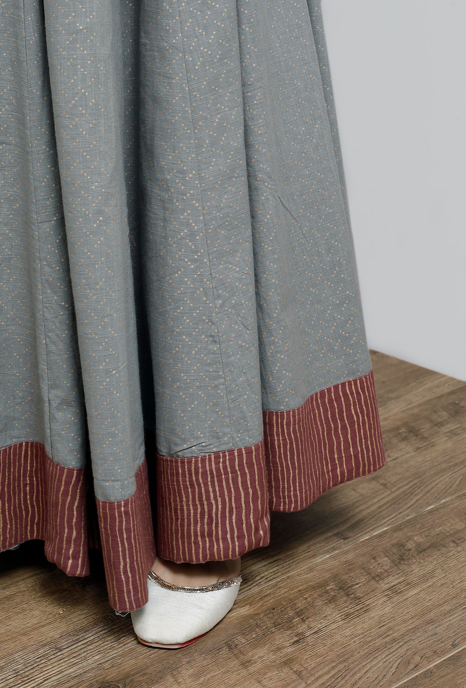 Grey Hand-Block Printed Long Skirt