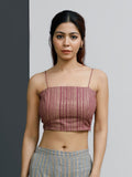 Plum Block-Printed Strappy Bustier Crop Top