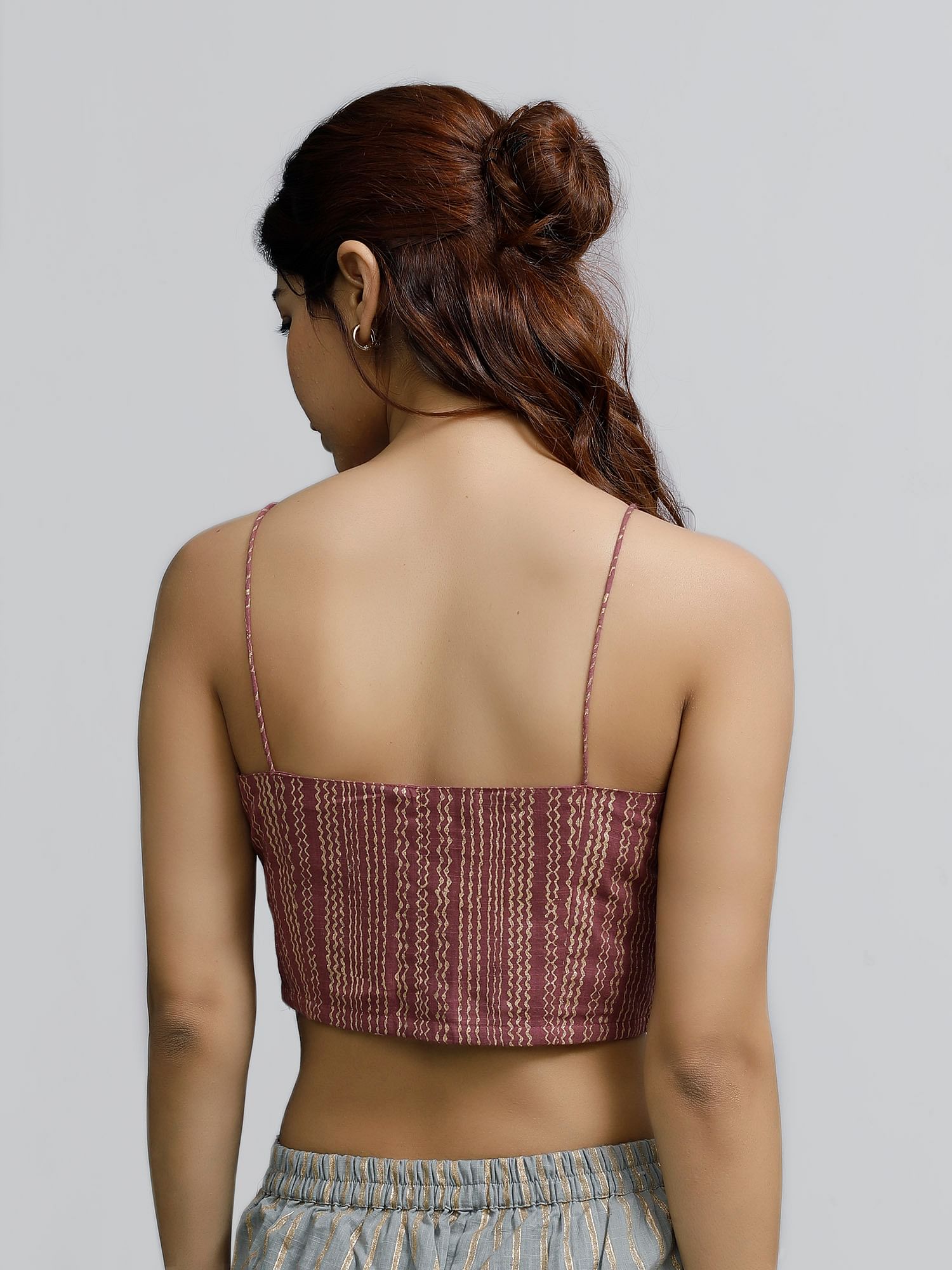 Plum Block-Printed Strappy Bustier Crop Top – TJORI