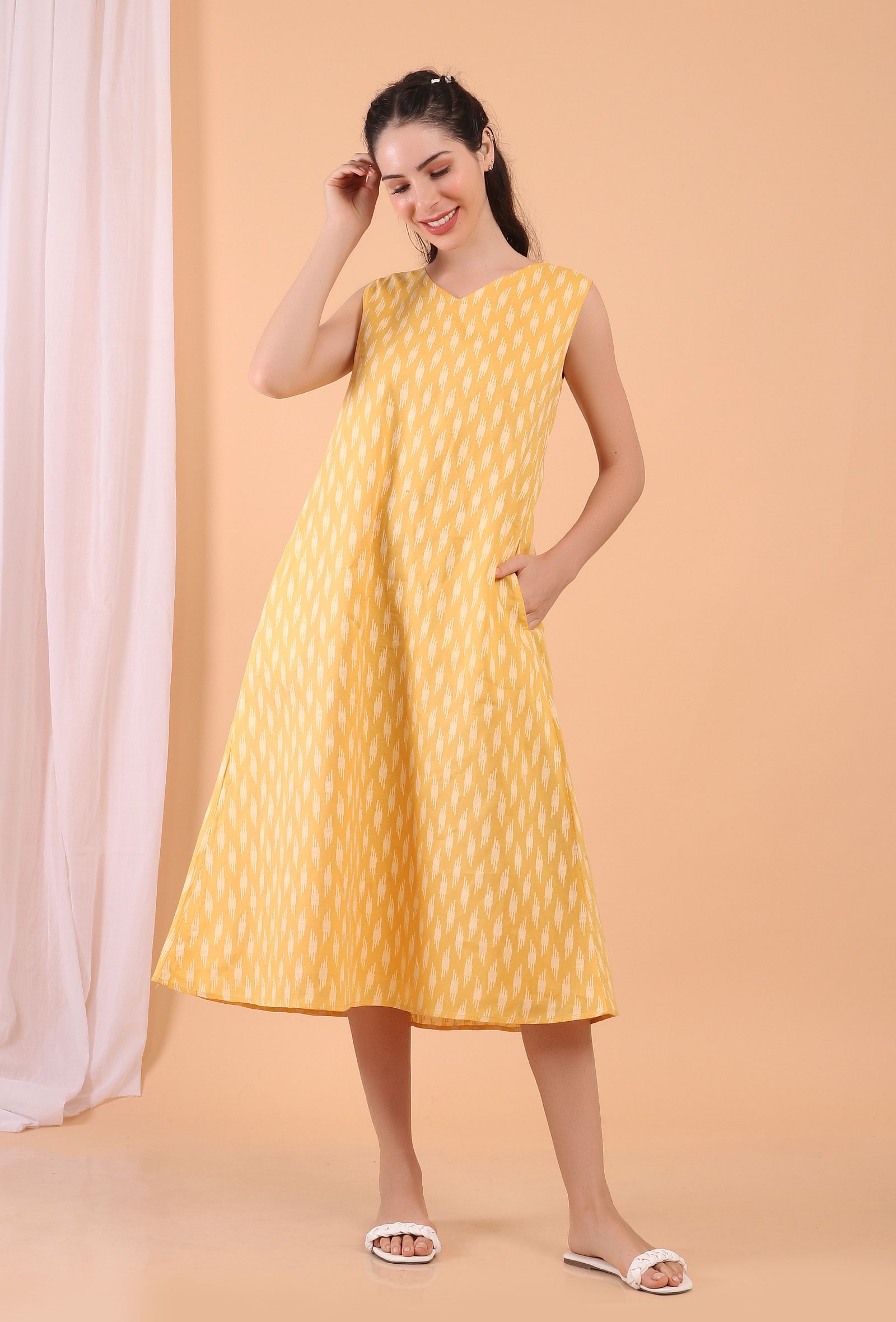 Mustard Yellow Woven Cotton Dress