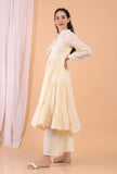 Set of 2: Cream Cotton Tiered Gathered Dress with Pants