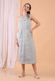 Cadet Blue Backless Midi Cotton Dress