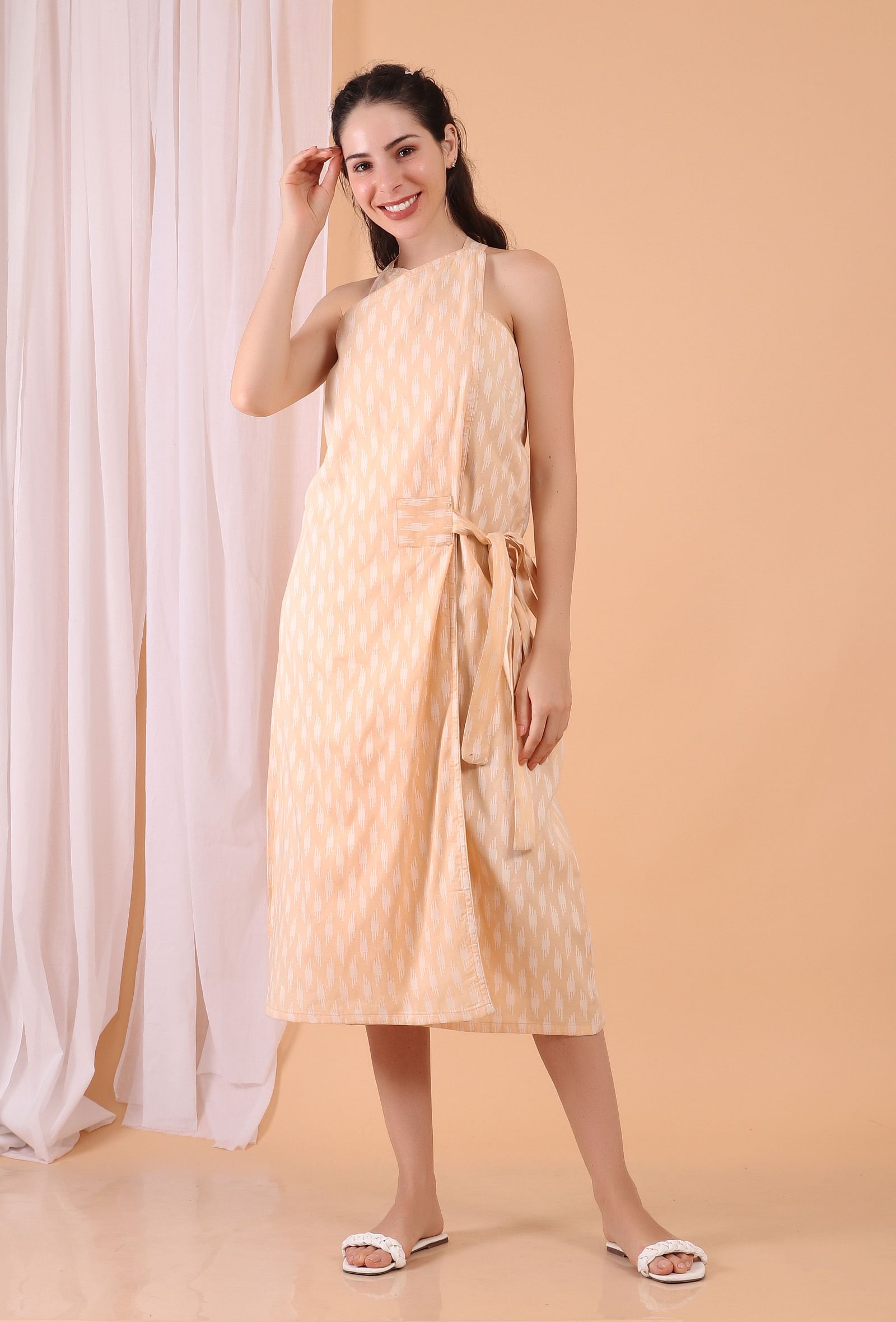 Peach Cotton Wrap Dress TJORI