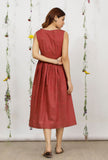 Carmine Red Khadi Cotton Sleeveless Flared Dress