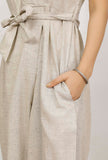 Beige Khadi Cotton Wrap Around Jumpsuit with Belt