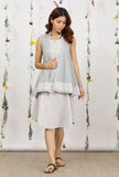 Set of 2: Grey Cotton Khadi Straight Asymmetrical Dress with Powder Blue Flared Shrug
