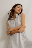 Grey Cotton Khadi Straight Asymmetrical Collar Dress