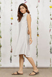 Grey Cotton Khadi Straight Asymmetrical Collar Dress