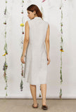 Grey Cotton Khadi Straight Asymmetrical Collar Dress