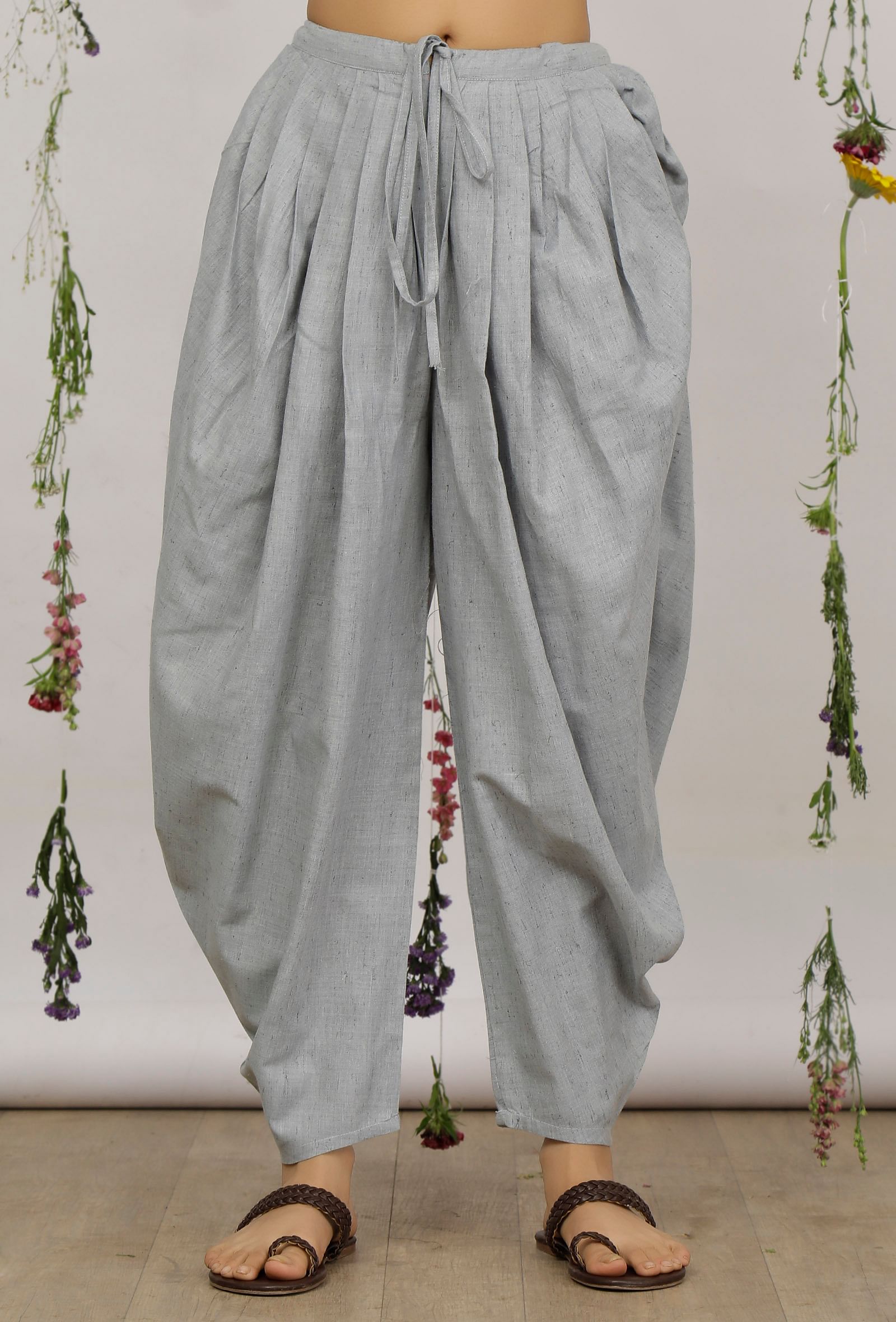 Powder Blue Cotton Khadi Dhoti Pants  TJORI