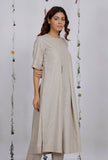 Beige Straight Cotton Flared Kurta