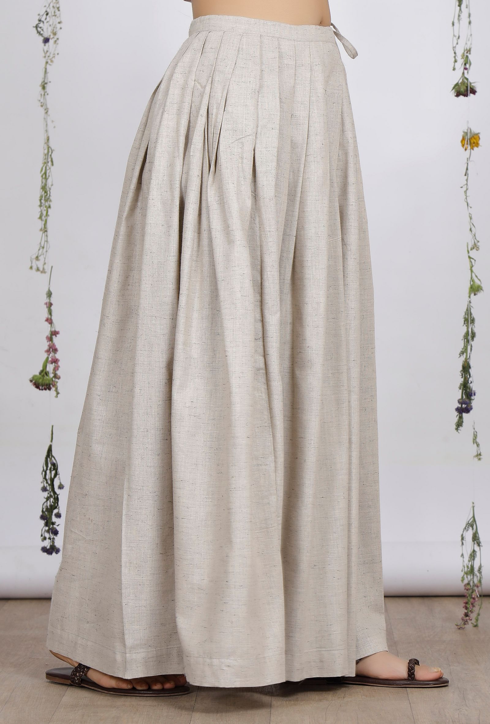 Beige Cotton Khaadi Pleated Skirt