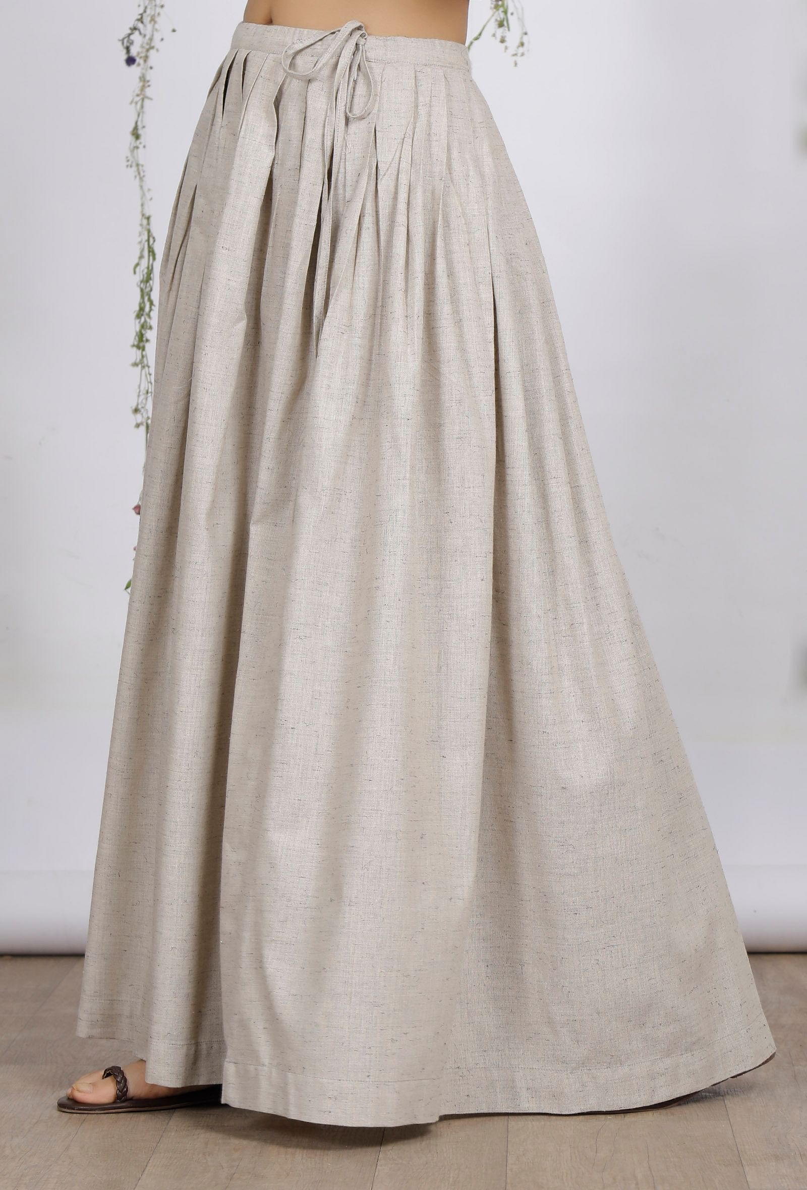 Beige Cotton Khaadi Pleated Skirt