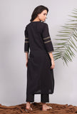 Black Kantha Embroidered Cotton Kurta
