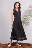 Black Midi Shirt Dress with Kantha Embroidery