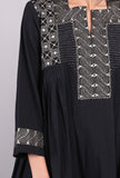 Black Kantha Embroidered Side Pleated Kurta