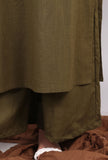 Set of 2: Olive Green Kantha Long Kurta with Solid Palazzo Pants
