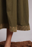 Olive Green Kantha Embroidered Strappy Gathered Dress