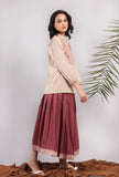 Set of 2: Beige Kantha Embroidered Bandhgala Shirt With Mini Skirt
