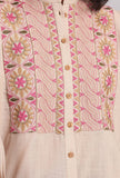 Set of 2: Beige Kantha Embroidered Bandhgala Shirt With Mini Skirt