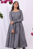 Grey embroidered Cotton Solid Gathered and flared Kurta