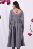 Grey embroidered Cotton Solid Gathered and flared Kurta