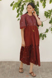 Maroon-Plum Jamdani Mulmul Cotton Tier Long Dress