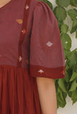 Maroon-Plum Jamdani Mulmul Cotton Tier Long Dress