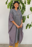 Charcoal Grey Jamdani Mulmul Cotton Kaftan Kurta Dress