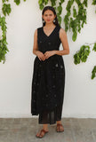 Black Jamdani Mulmul Asymmetrical Angrakha Kurta Dress