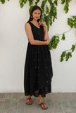 Black Jamdani Mulmul Asymmetrical Angrakha Kurta Dress