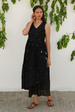 Black Jamdani Mulmul Asymmetrical Angrakha Kurta Dress